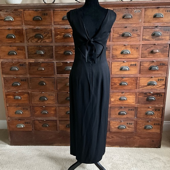 Ankle length black evening gown with keyhole back tied top and zipper bottom. - Picture 2 of 6